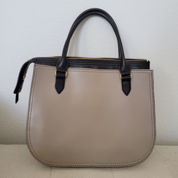 FOSSIL RYDER TOP HANDLE SATCHEL HANDBAG LEATHER TAUPE BLACK - Picture 3 of 9